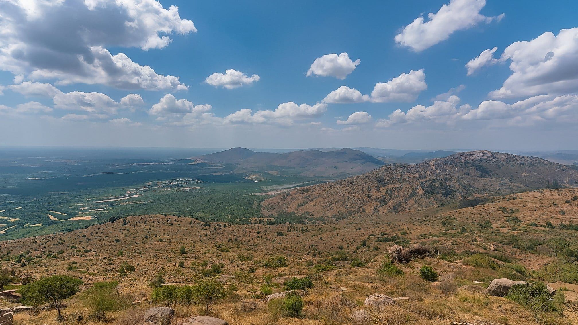 Open scrubland and low hills at Pavagada, on the land adjacent to the Phase 1 site